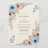 Blue Coral Painterly Bloom Wedding Kaart (Voorkant)