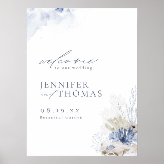 Blue Coral & Seashells Beach Affiche de bienvenue (Devant)