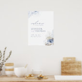 Blue Coral & Seashells Beach Weddenschap Poster (Keuken)