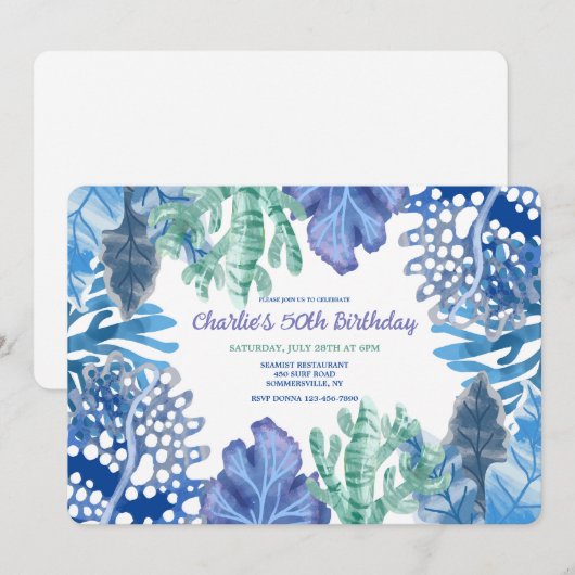 Blue Coral uitnodiging (Voorkant / Achterkant)