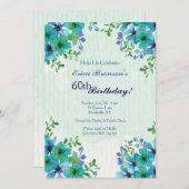 Blue Corner Floral Invitation Kaart (Voorkant / Achterkant)