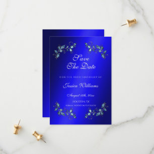 Blue Corner Gem Floral Jewels Birthday Save The Date