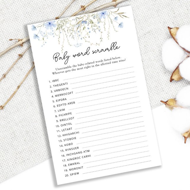 Blue Cornflower Baby shower Baby Word Scramble (Creator heeft geüpload)