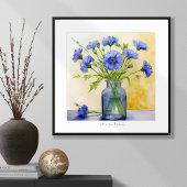 Blue Cornflower Batchelor Button Waterverf Print