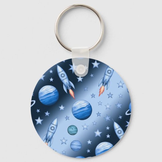 Blue Cosmic Celestial Rocket Odyssey Sleutelhanger (Achterkant)