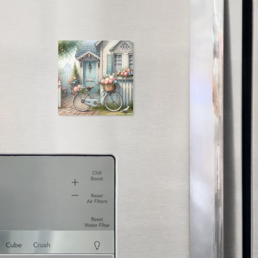 Blue Cottage Bike met Spring Flower Basket Magneet (Insitu (Koelkast))