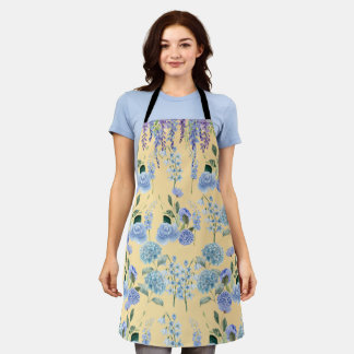 Blue Cottage Garden Apron: Romantic Floral Kitchen Schort
