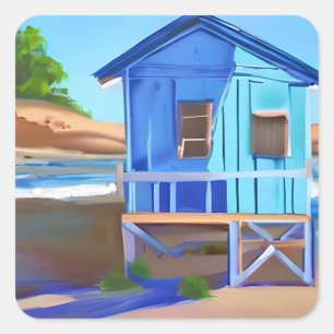 Blue Cottage op Stilts Beach House Vierkante Sticker