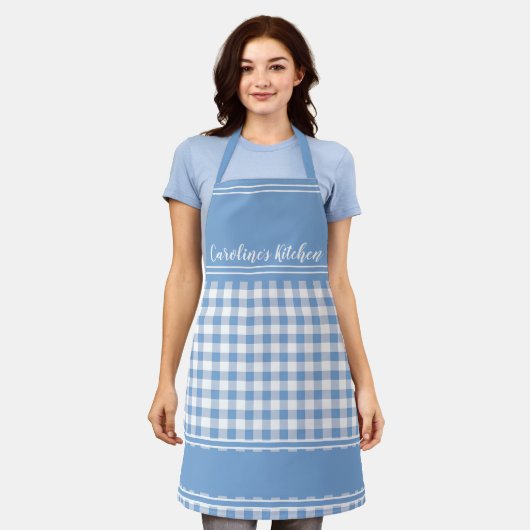 Blue Country Gingham Decor Farmhouse Schort (Gedragen)