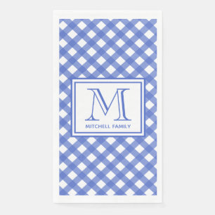 Blue Country Style Gingham Pattern Monogramed Servet