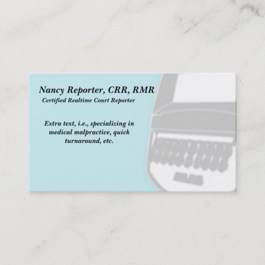 Blue Court Reporter Steno Machine Visitekaartjes (Voorkant)