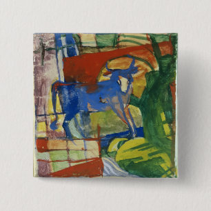 Blue Cow, 1914 (tempera op papier) Vierkante Button 5,1 Cm