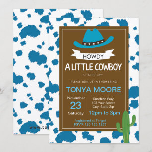 Blue Cowboy Baby shower Invitation Kaart