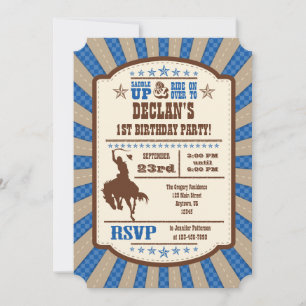 Blue Cowboy Rodeo Anniversaire Fête Invitation