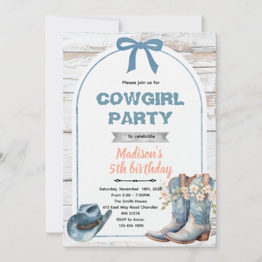 Blue cowgirl party invitation (Devant)
