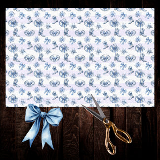 Blue Cowgirl Toile Chinoiserie op Paarse Strepen Tissuepapier