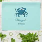 Blue Crab Beach Aqua Kitchen Towel Theedoek (Gevouwen)