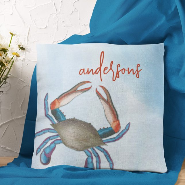 Blue Crab Coastal Personalized Name Kussen (Creator heeft geüpload)