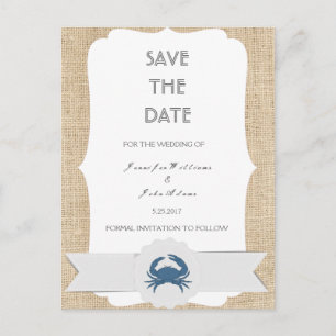 Blue Crab Destination Wedding Sla de datumkaarten Aankondigingskaart