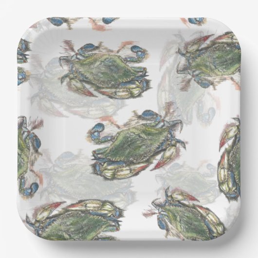 Blue Crab Pattern Papieren Bordje (Voorkant)