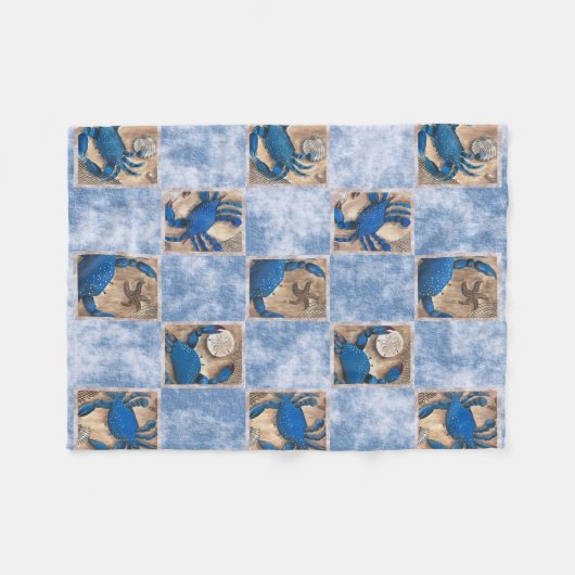Blue Crab Pattern-ventilator Fleece Deken (Voorkant (Horizontaal))