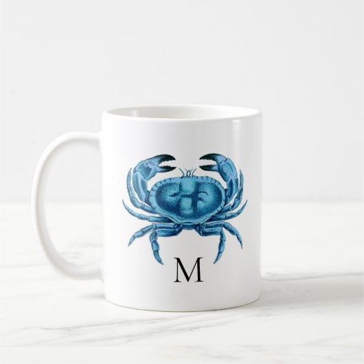 Blue Crab Seaside Monogram Koffiemok (Links)