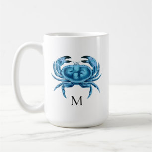 Blue Crab Seaside Monogram Koffiemok