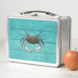 Blue Crab Turquoise Metal Lunchbox