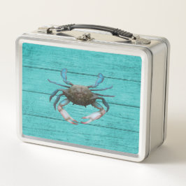 Blue Crab Turquoise Metal Lunchbox