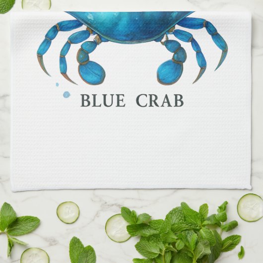 Blue Crab Waterverf Art - Coastal Zee Life Theedoek (Gevouwen)