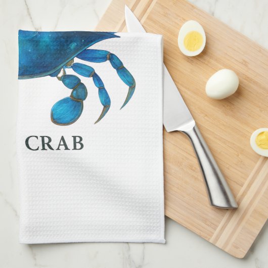 Blue Crab Waterverf Art - Coastal Zee Life Theedoek (Quarter Fold)