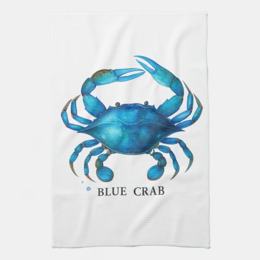 Blue Crab Waterverf Art - Coastal Zee Life Theedoek (Verticaal)