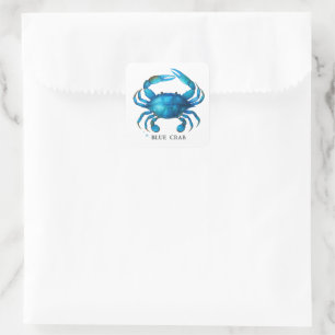 Blue Crab Waterverf Art - Coastal Zee Life Vierkante Sticker