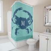 Blue Crab Zee Waves Rope Monogrammed Douchegordijn (In situ)