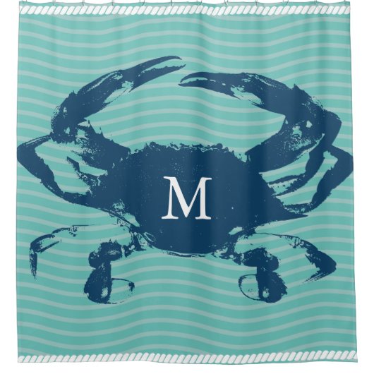 Blue Crab Zee Waves Rope Monogrammed Douchegordijn (Voorkant)