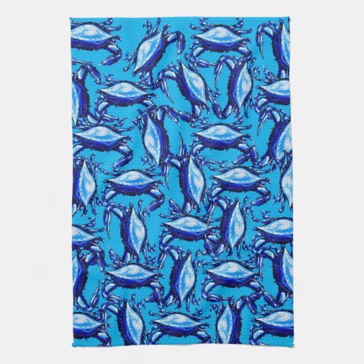 Blue Crabs Beach Kitchen Hand Towel Theedoek (Verticaal)