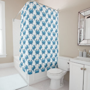 Blue Crabs Classic Coastal Pattern Douchegordijn