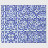 Blue Cracked Ceramic Style Azulejo  Cadeaupapier (Vlak)
