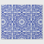 Blue Cracked Ceramic Style Azulejo Cadeaupapier (Vlak)