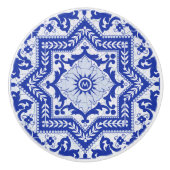 Blue Cracked Ceramic Style Azulejo  Keramische Knop (Voorkant)