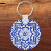 Blue Cracked Ceramic Style Azulejo  Sleutelhanger (Voorkant)