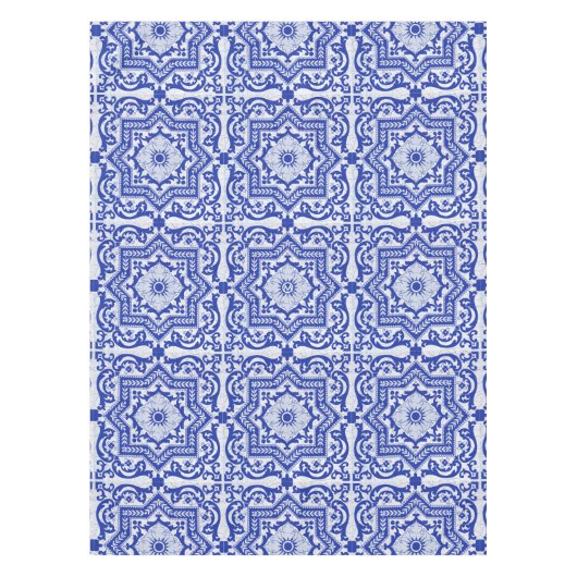 Blue Cracked Ceramic Style Azulejo  Tafelkleed (Voorkant)