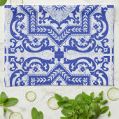 Blue Cracked Ceramic Style Azulejo Theedoek (Gevouwen)