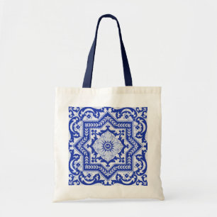 Blue Cracked Ceramic Style Azulejo Tote Bag