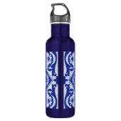 Blue Cracked Ceramic Style Azulejo  Waterfles (Achterkant)