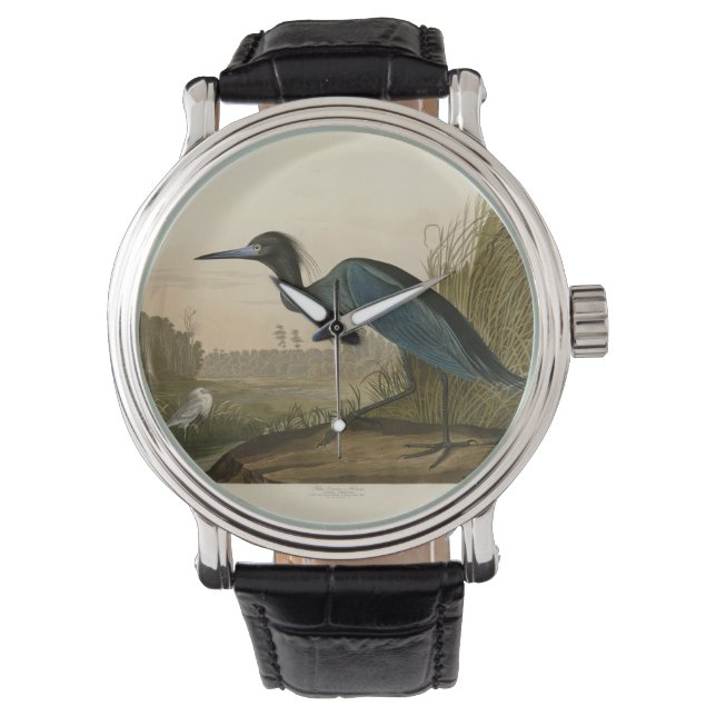 Blue Crane Heron Audubon Painting Horloge (Voorkant)