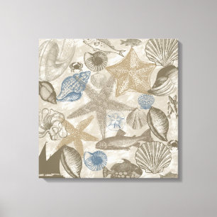 Blue Cream Beach schelpen Ocean Fish Canvas Afdruk