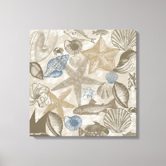 Blue Cream Beach schelpen Ocean Fish Canvas Afdruk (Voorkant)