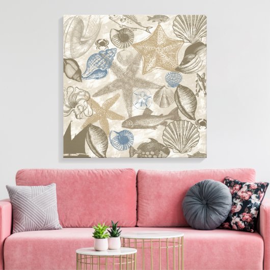 Blue Cream Beach schelpen Ocean Fish Canvas Afdruk (Insitu (Woonkamer))