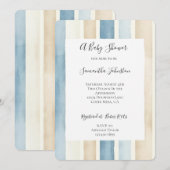 Blue Cream Beige Stripes Baby shower Kaart (Voorkant / Achterkant)